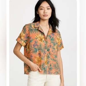 PHILOSOPHY | Anthropologie Orange & Green Casual Button Down Short Sleeve Shirt
